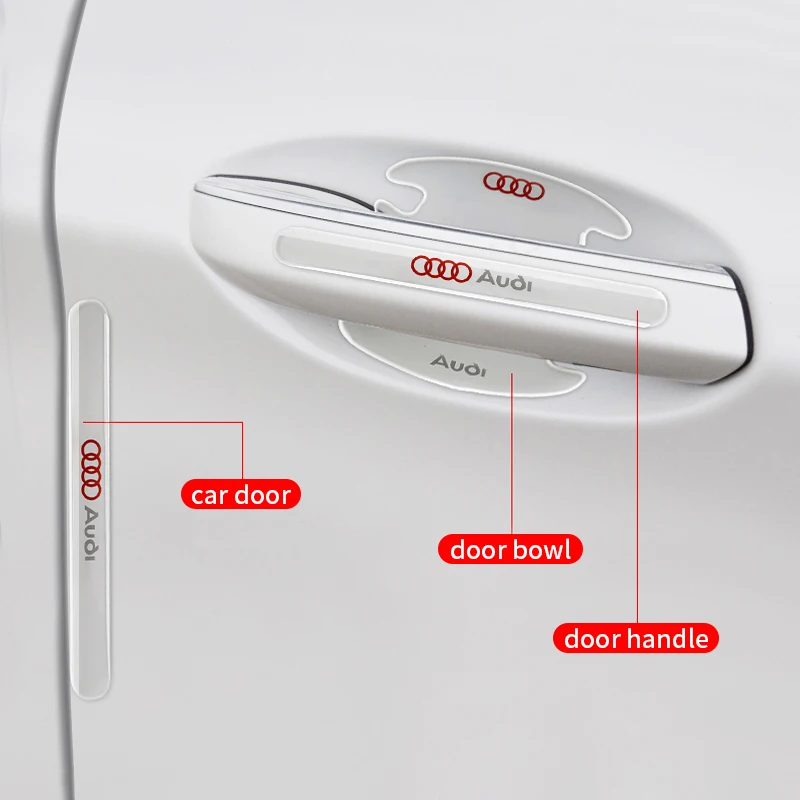 4/8Pc PVC Decal Car Door Handle Bowl Anti-scratch Sticker For AUDI A1 8X A3 8P 8L A4 B6 B7 B8 A5 A6 C6 A7 A8 TT Q3 Q5 Q7 Q8 Logo view 6
