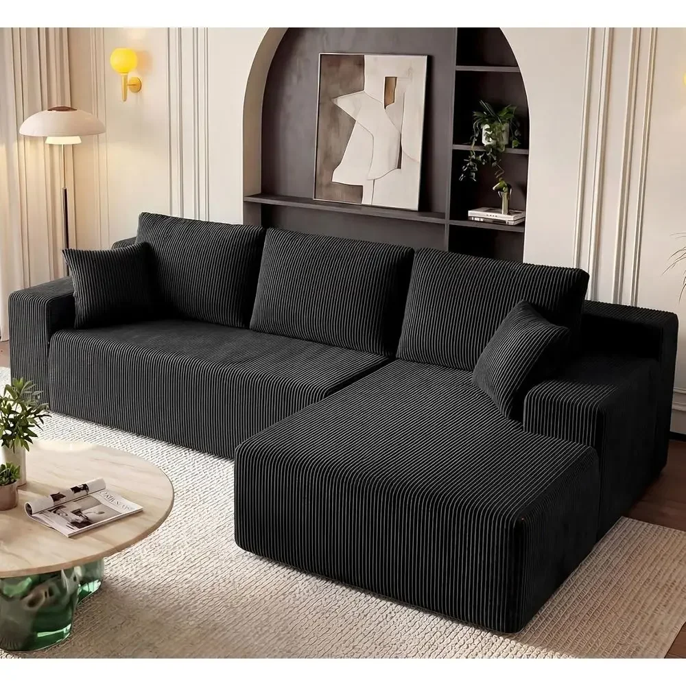 

Sectional Couch with Oversized Chaise, Deep Seat, Memory Foam, 3-Seater Sofa, Black