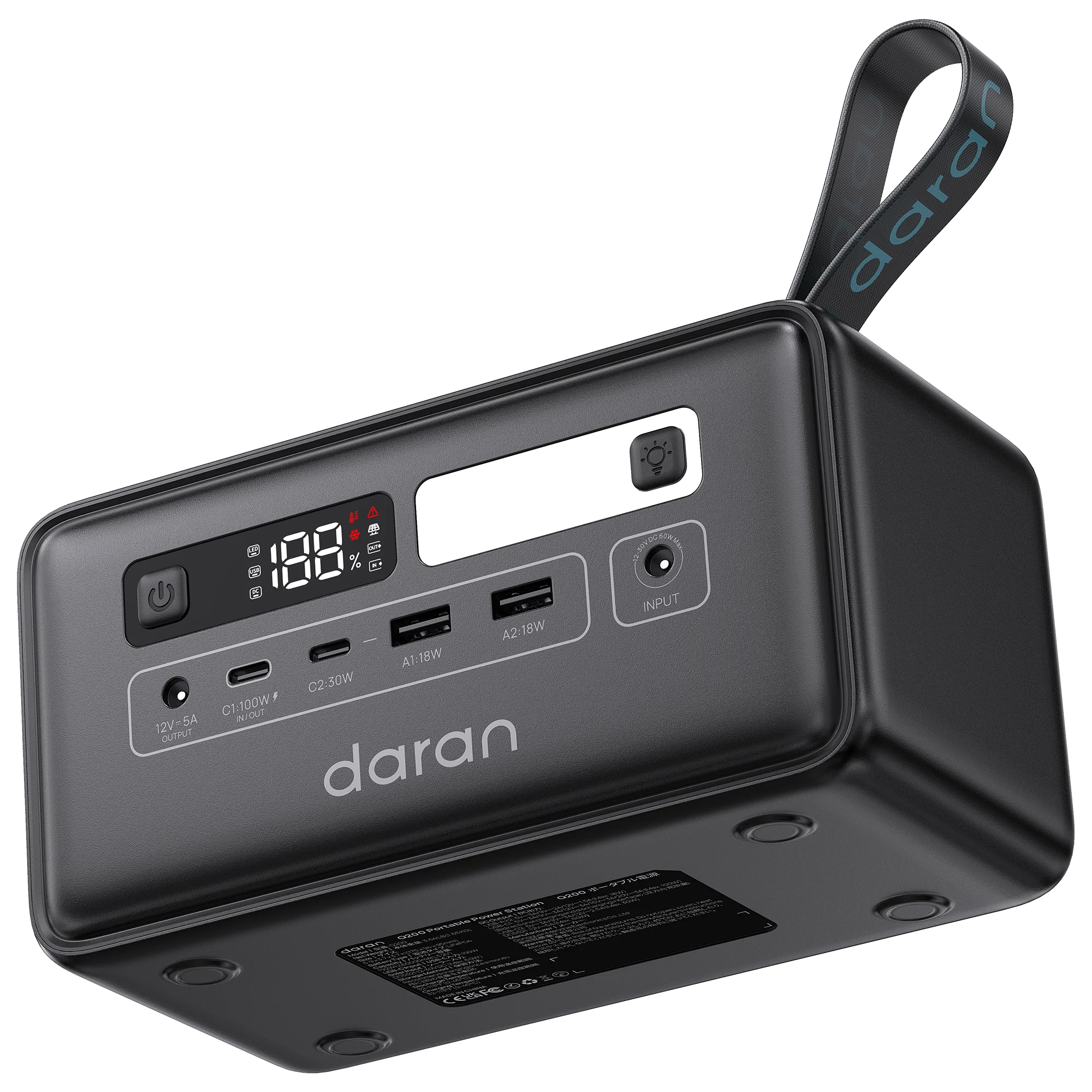 Tragbare Powerstation Daran Q200 192Wh LiFePO4 100W PD Schnellladung Leichtgewicht für Camping Reisen Notfälle