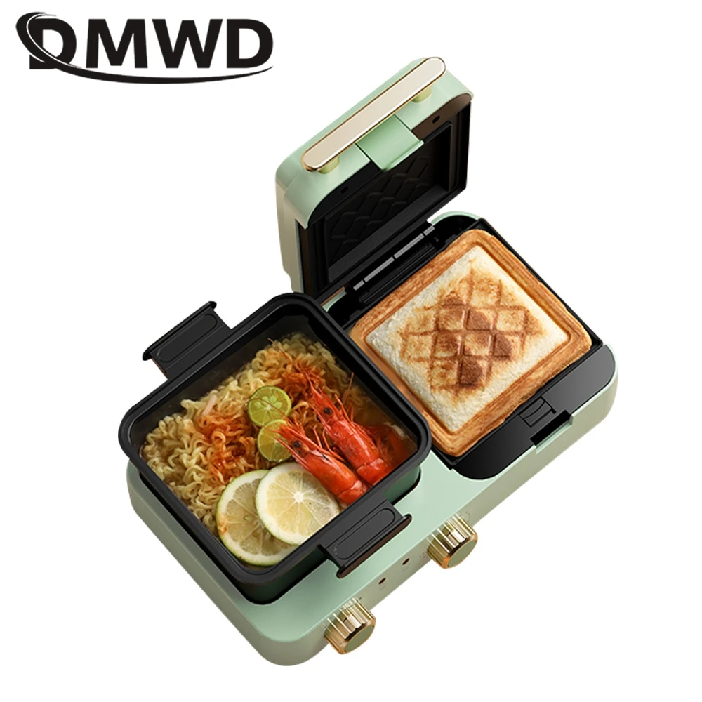 DMWD 4 in 1 Household Breakfast Machine 1.2L Electric Hotpot Boiling Pot Sandwich Maker Food Steamer Frying Pan Bread Toaster