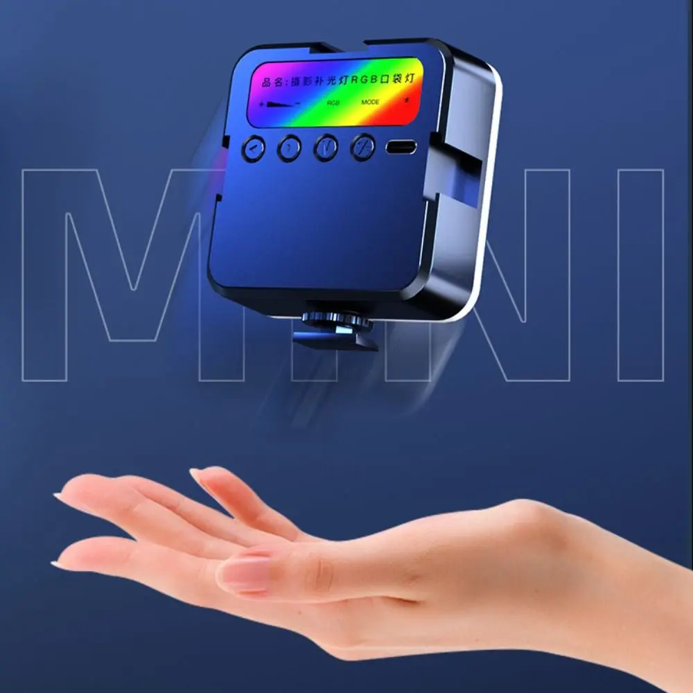 المحمولة كامل اللون RGB ملء الضوء 800LUX Mini LED الفيديو الضوئي نوع C قابل للتعديل Speedlight للكاميرا الهاتف الذكي