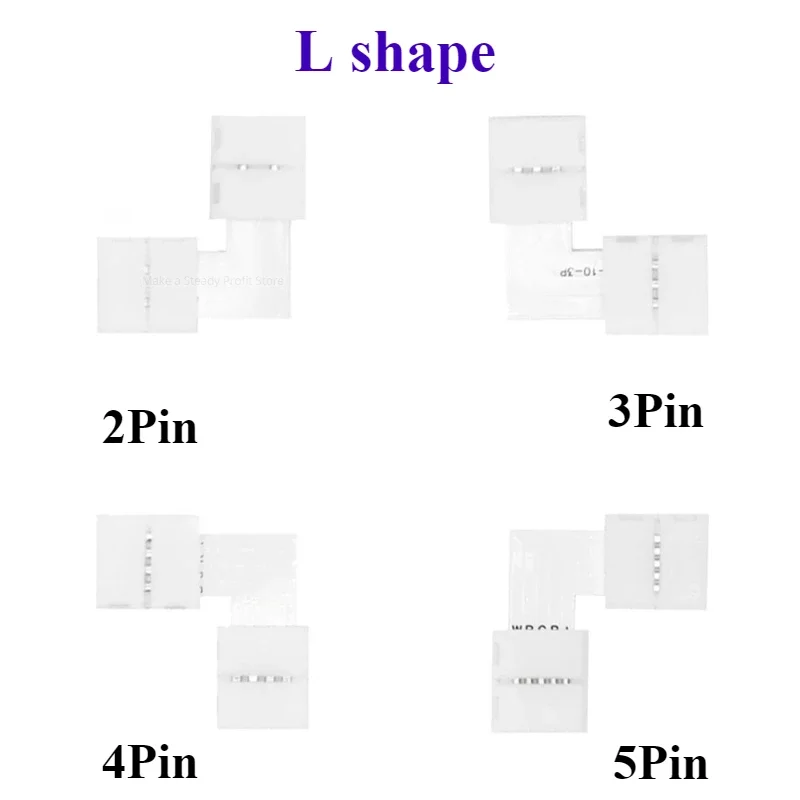 

5-50pcs LED Strip L Shape Connector 2PIN 3PIN 4PIN 5PIN 8/10/12mm Free Soldering Connector for 5050 RGB RGBW WS2812 LED Strip