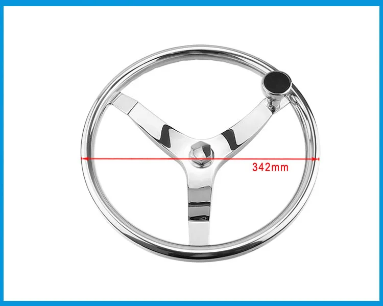 342mm Steering Wheel Marine Grade Stainless Steel 3 Spokes 25 Degree with Knob Marine Boat Yacht Teleflex cable helm Nut 5/8