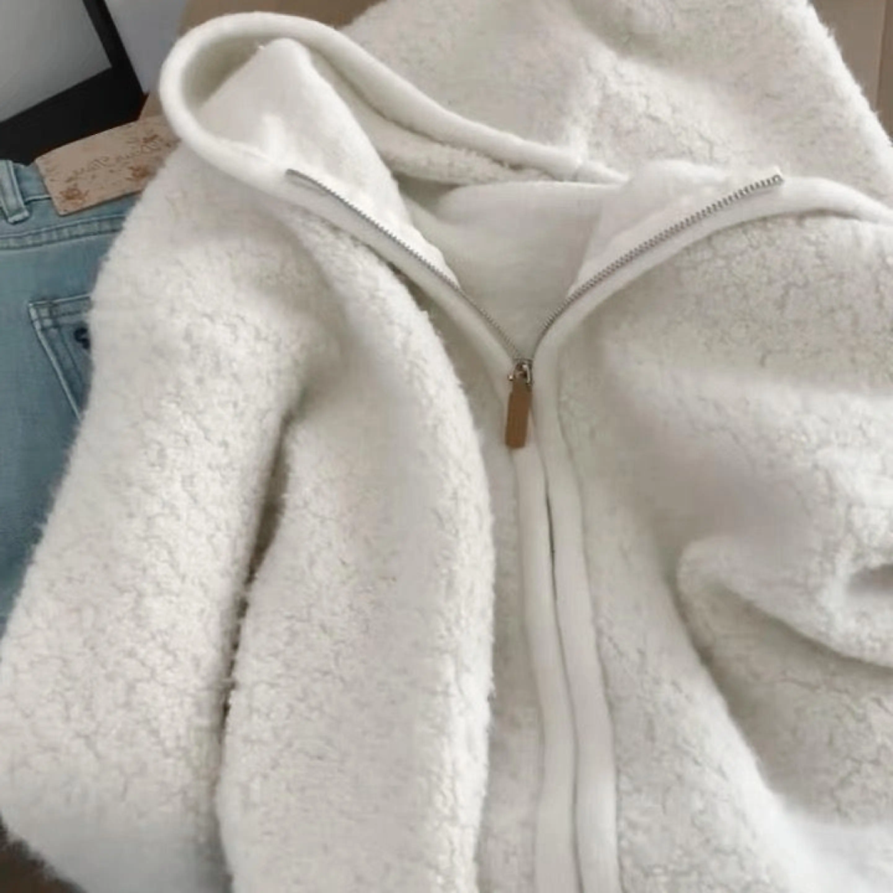 

Флисовая толстовка со шляпой, женские топы 2000-х годов Y2K, осенние винтажные уличные европейско-американские нишевые с длинными рукавами, эстетические нейтральные