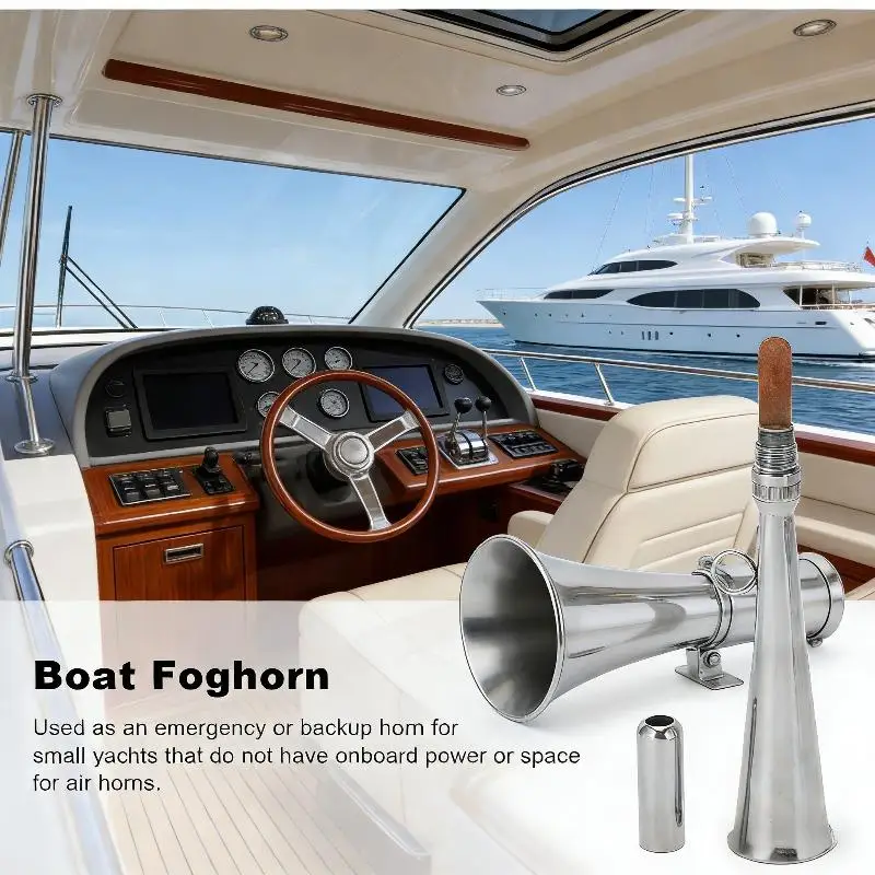 

Fog Horn 304 Stainless Steel Loud Manual Handheld Air Horn with Removable Mouthpiece for Marine Emergency Backup Small Yachts
