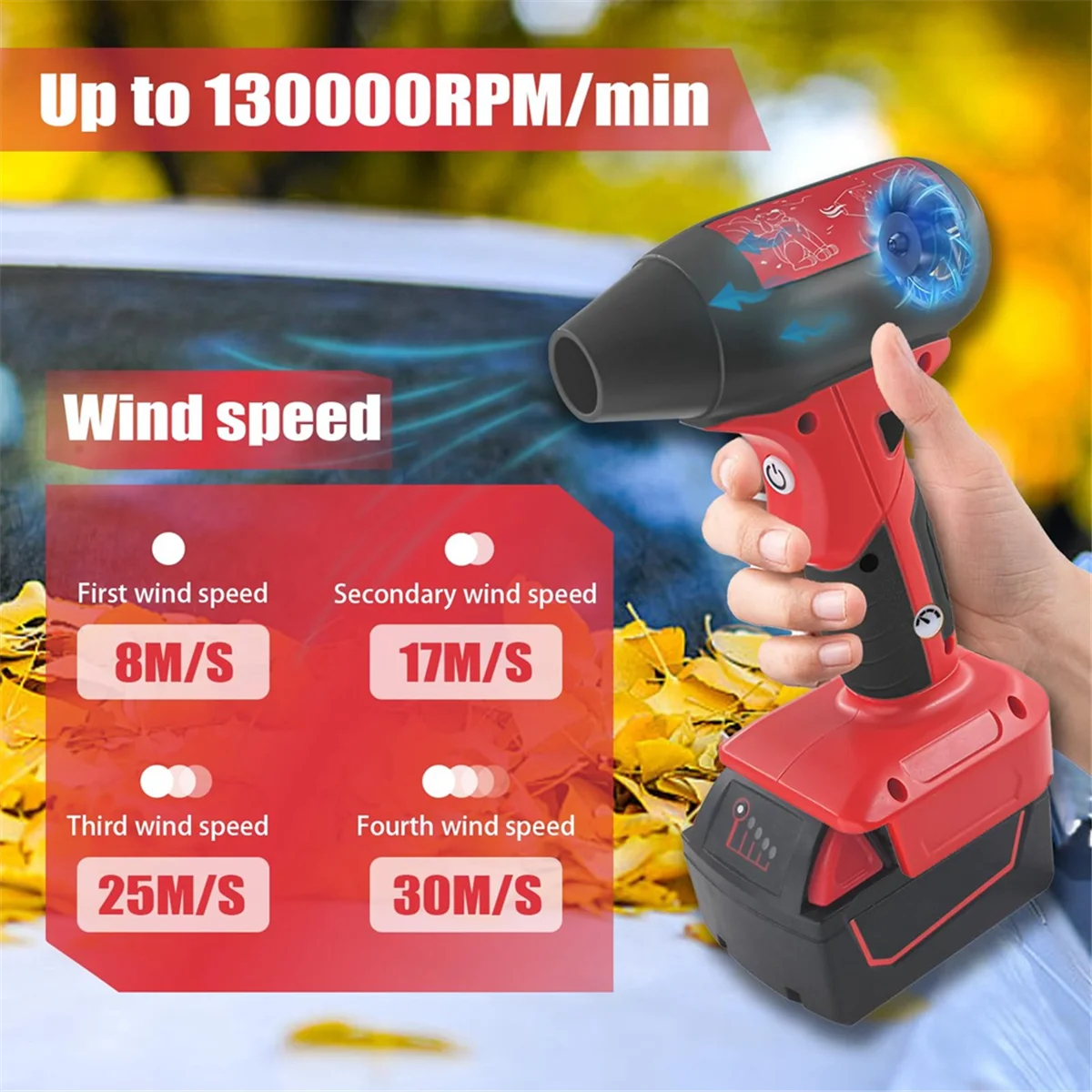 Imagem -04 - Cordless Alta Velocidade Handheld Fan Mini Blower Portátil Violento Ventilador Turbo para Milwaukee 18v M18 Bateria Teclado Carro