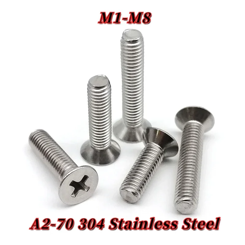 

A2-70 304 Stainless Steel Cross Phillips Flat Countersunk Head Screw Bolt M1 M1.2 M1.4 M1.6 M2 M2.5 M3 M3.5 M4 M5 M6 M8