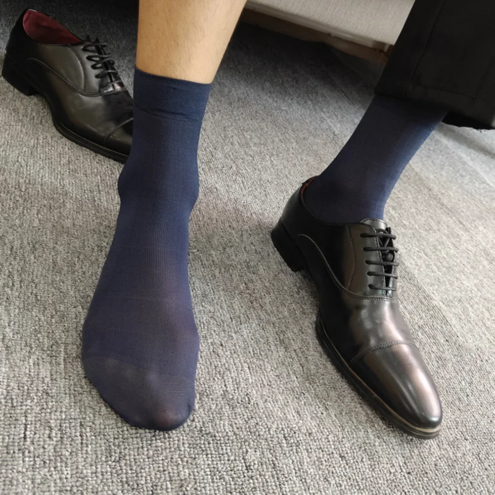 

Solid Color Grey White Stockings Translucent Men Casual Business Middle Tube Sock Thin Elastic Socks Formal Wear
