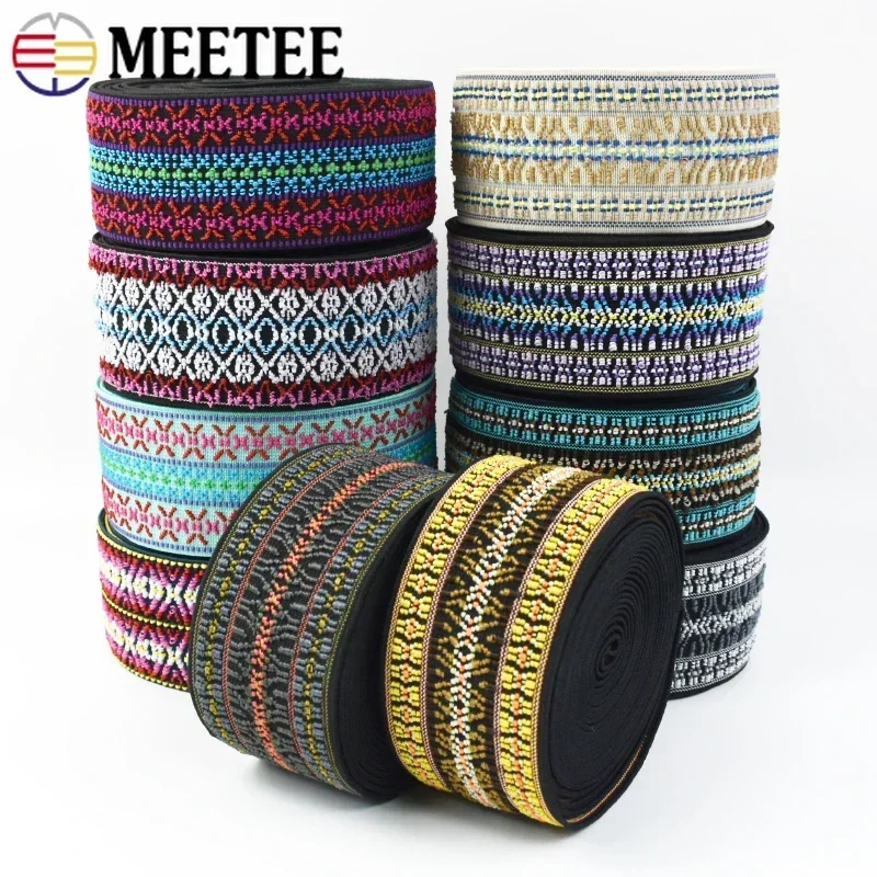 1/2/3Meter Meetee 50/60mm Ethnic Jacquard Elastic Band Belt Hairband Stretch Ribbon Skirt Girdle Bag Strap Spring Webbing Sewing