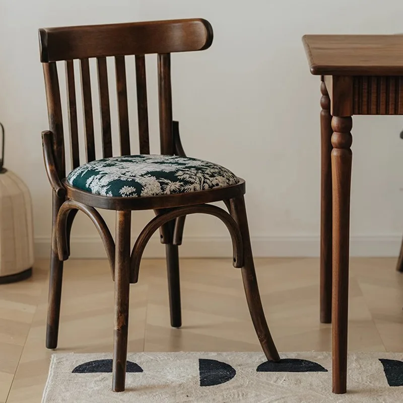 

Solid Wood Dining Chair French Second-hand Upholstery Stool Backrest Chair Restaurant