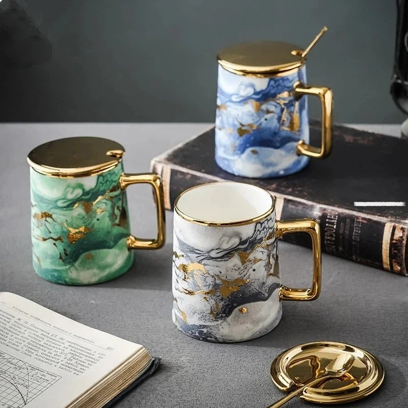 

Europen Luxury Marble Pattern Porcelain Coffee Mug With Gold Handle Personalized Couple Mugs Elegant Tea Cup For Father Boy