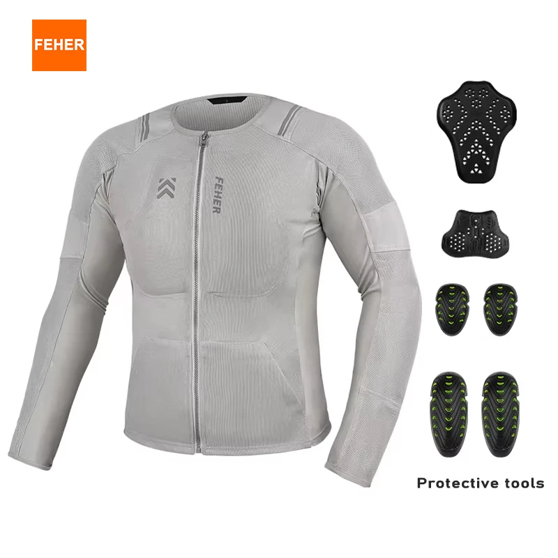 FEHER Jaket Motor Pria Musim Panas Bernapas 600D Kain Oxford Mantel Tahan Aus Tahan Air untuk Jaket Pengendara Sepeda Motor
