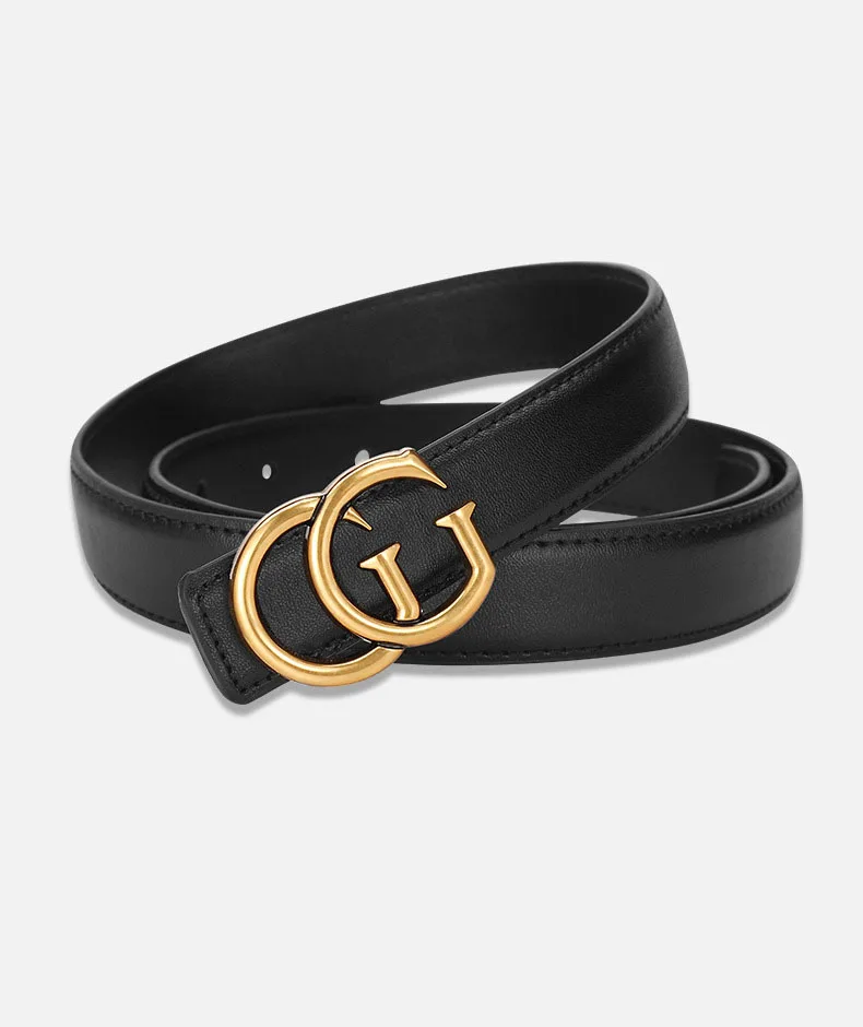 

Ladies Double C Logo Two-Layer Cowhide Waist Belt with Metal Buckle Versatile High-End Design Sense Fashion Accessory