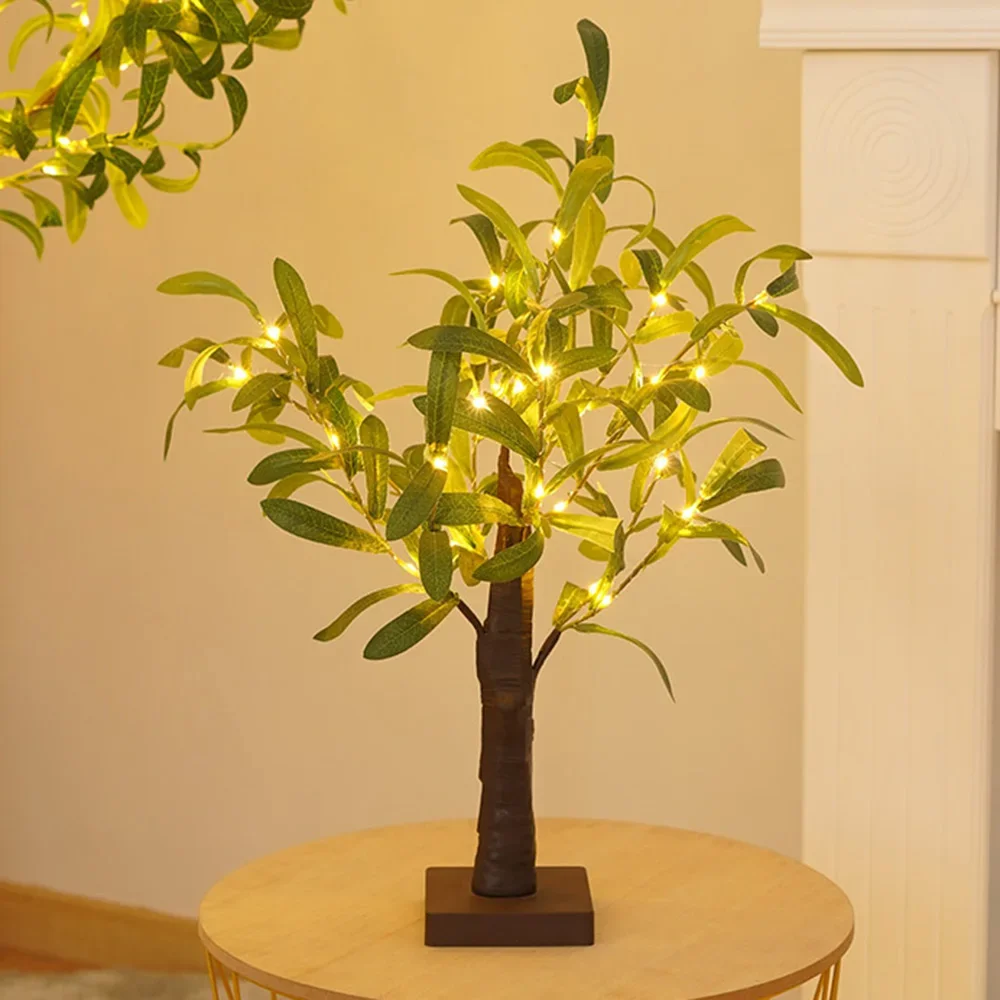 LED Olive Tree Bonsai Tree Lamp USB Battery Operated Fairy Night Light for Home Bedroom Party Wedding Office Decor Table Lamp