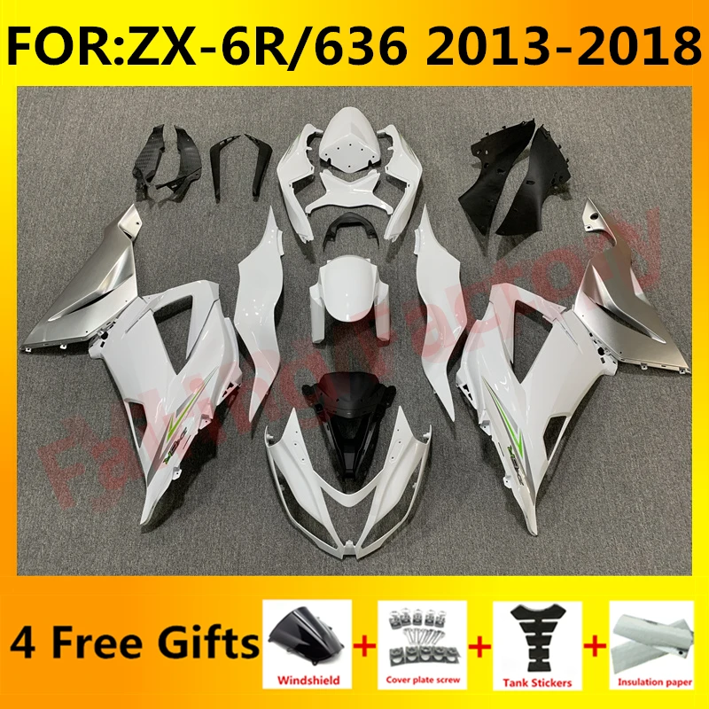 

Motorcycle Fairings Kit fit for Ninja ZX-6R 2013 2014 2015 2016 2017 2018 ZX6R zx 6r 636 bodywork fairing kits set white silver