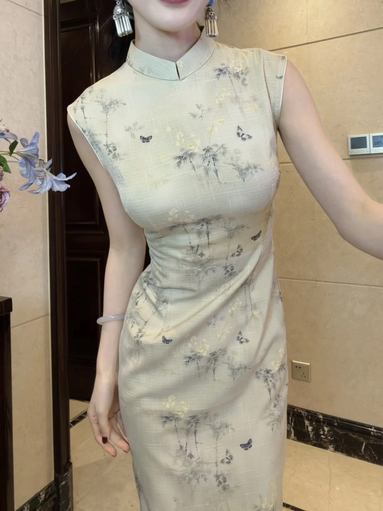 

Новое женское платье миди Slim Fit из бамбука Qiu Qiu с цветочным узором и молнией, весна-лето