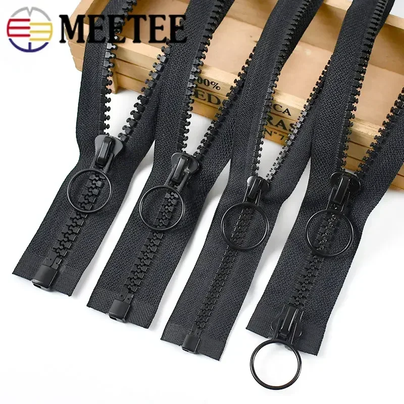 5# 8# 10# Black Resin Zipper 60-200cm O Ring Double Slider Zips Decorative Zip Repair Kit Jacket Bag Clothes Sewing Accessories