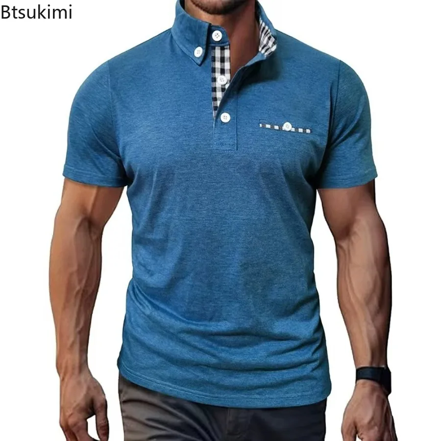 

Summer Men's Polo Shirt Casual Short Sleeve Color Blocking Stand Collar T-shirt Men Fashion Slim Breathable Sport Tops Golf Tees