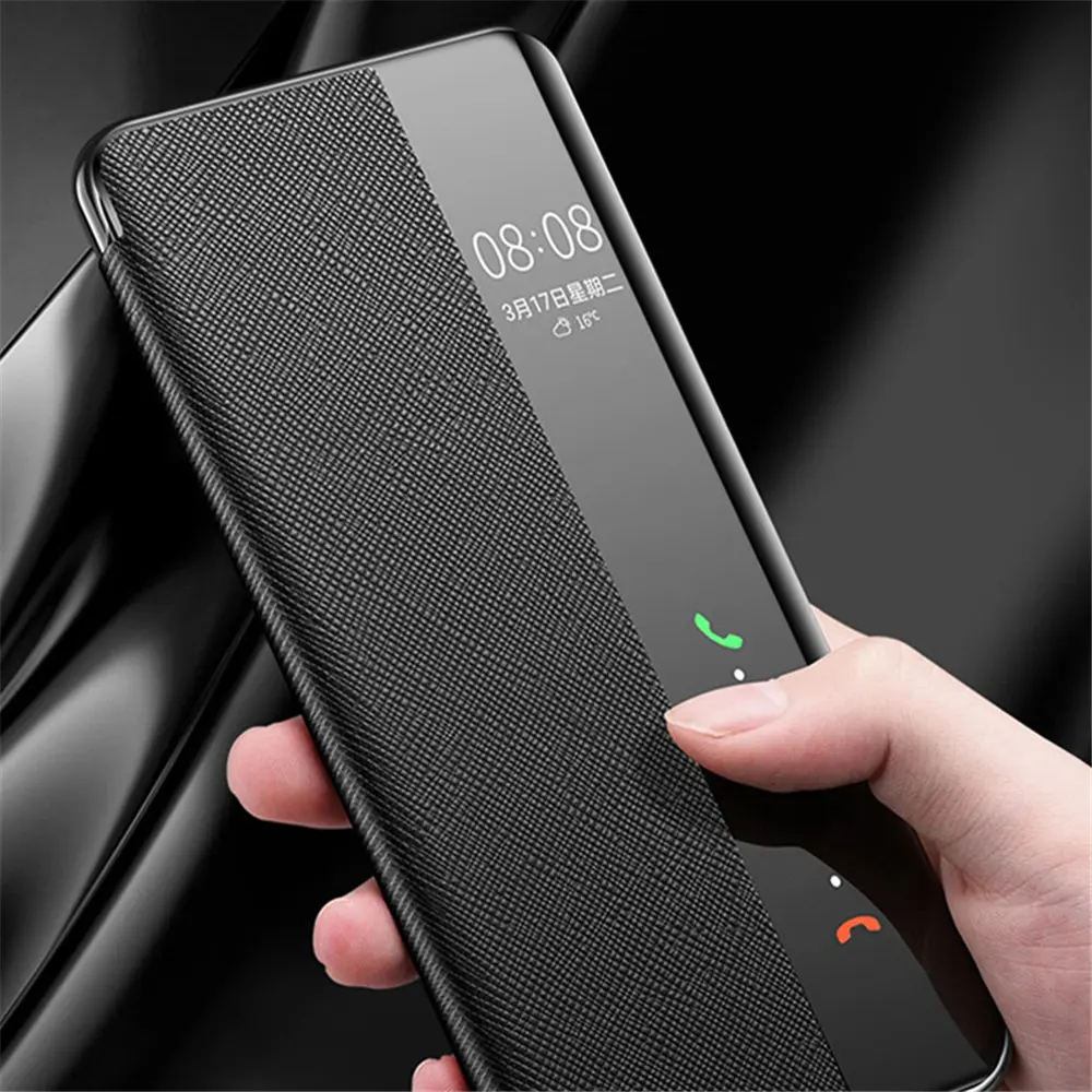 

Genuine Cowhide Leather Flip Case for Huawei Mate60 RS Magnetic Window View Business Full Cover