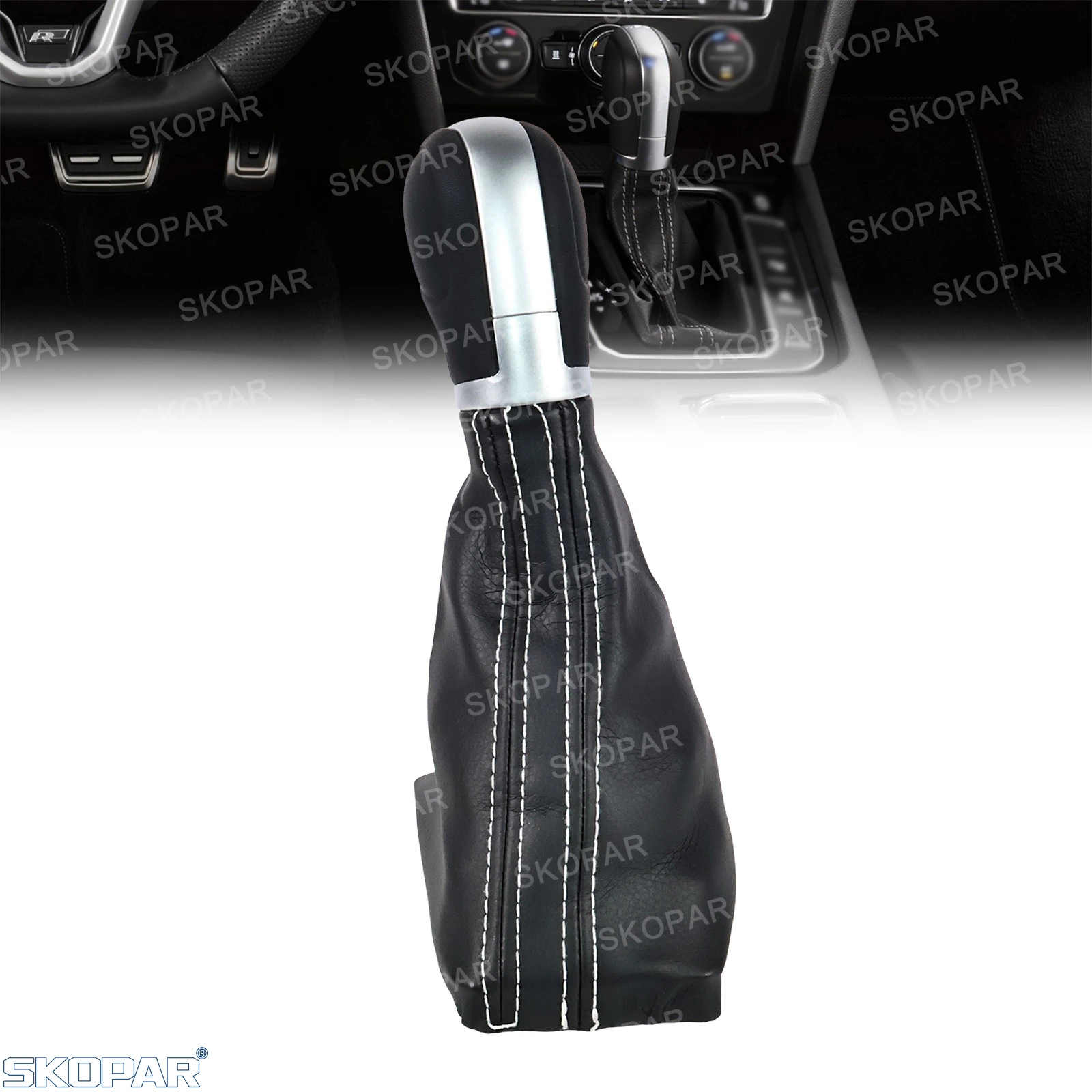 For VW Passat B8 2015 2016 2017 2018 Arteon 2017 2018 2019-2025 White Line Automatic PU Leather Gear Stick Shift Knob 3G1713203C