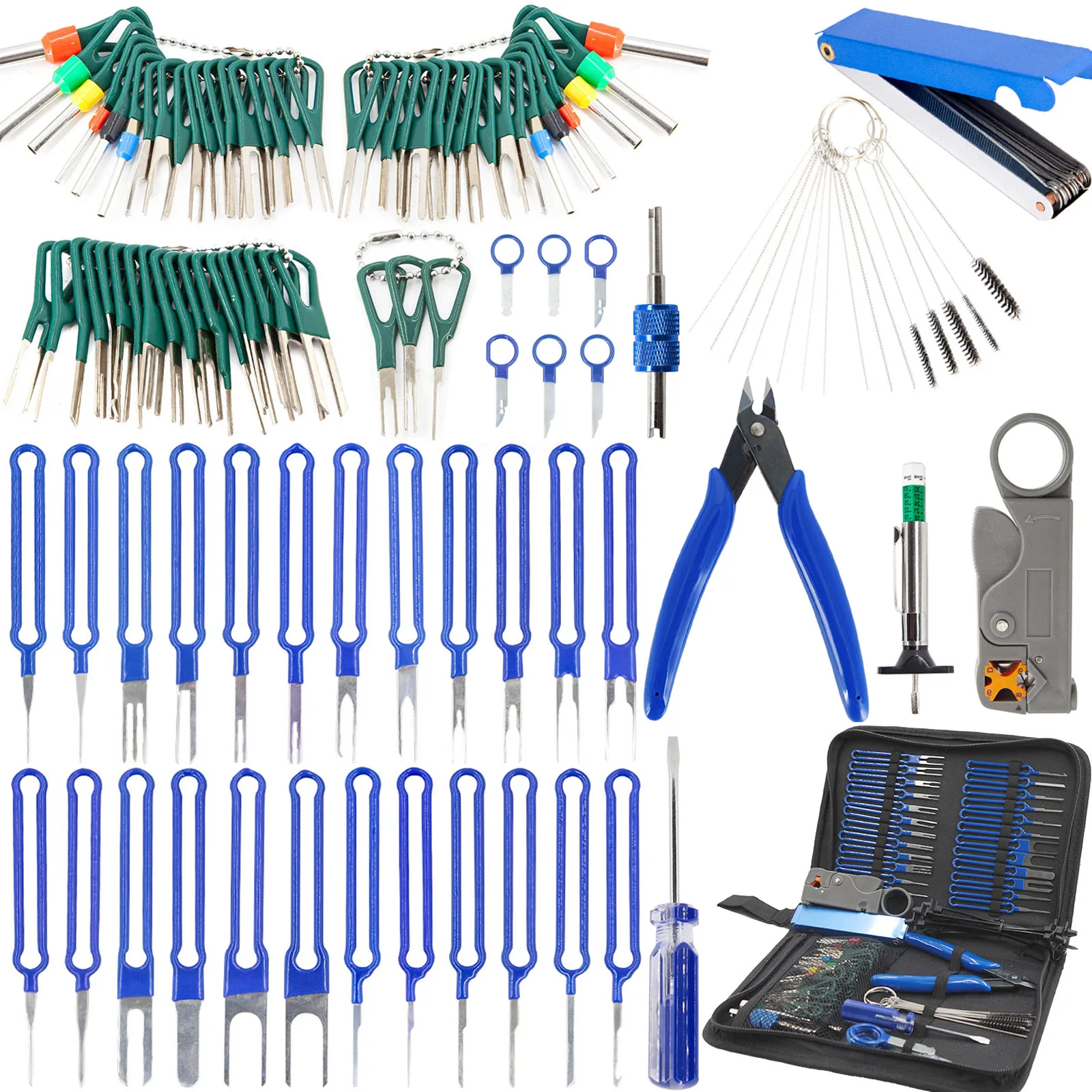 Terminal Removal Tool Kit Electrical Connector Pin Extractor Set Wire Release Cable Cutter Stripper Pliers Jet Cleaning Brushes