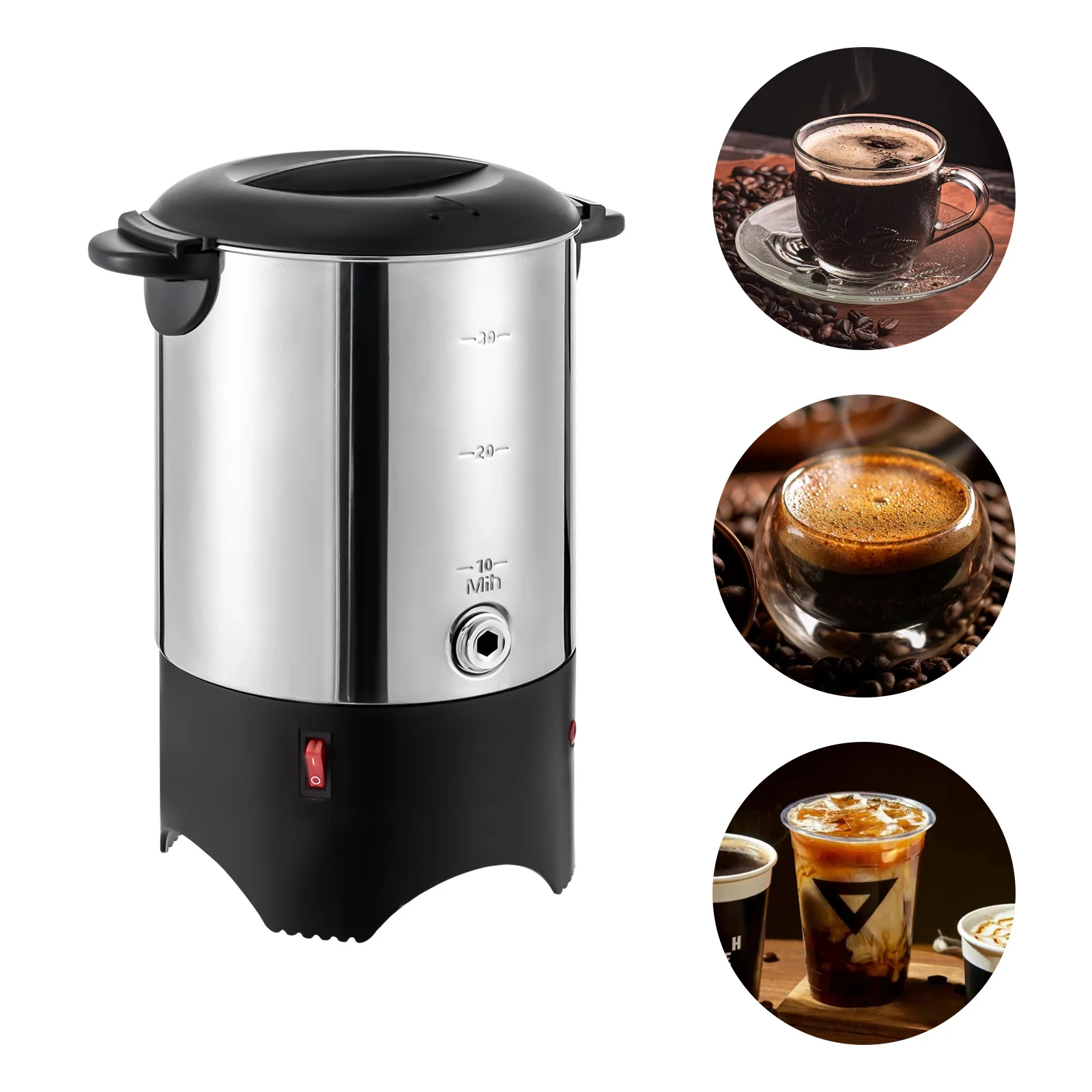 Máquina de urna de café de aço inoxidável 1000w, percolador de café comercial, 30 copos, urna de grande capacidade, cafeteira de escritório