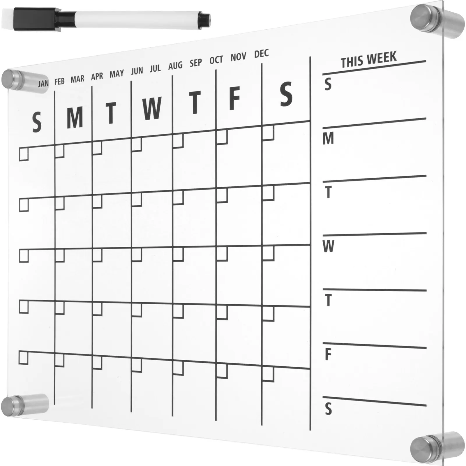 1Set Clear Acrylic Message Board Dry Erase Board Office Home Kitchen Weekly Plan Desk Whiteboard Magnetic Reusable Surface