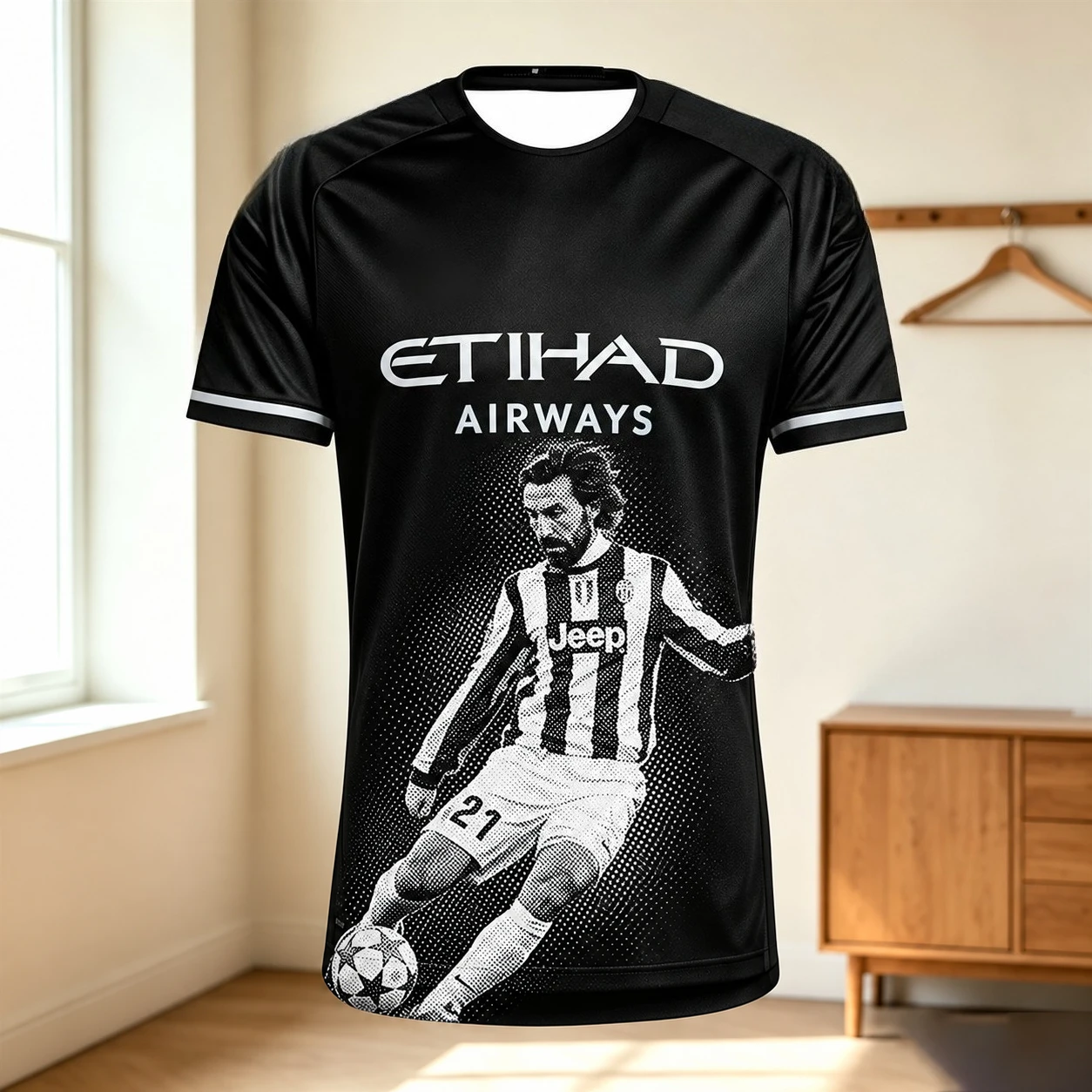 Men NYCFC Black Away Soccer Jersey Etihad Airways Print Quick Dry Short Sleeve Crew Neck Football Fan Training Sports Tee Tops