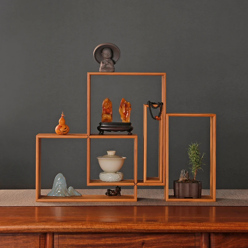 Modern Bamboo Cabinet MultiFunctional Tea Set Organizer Display Shelf for Zen Tea Room & Home Décor Tea Storage Solution
