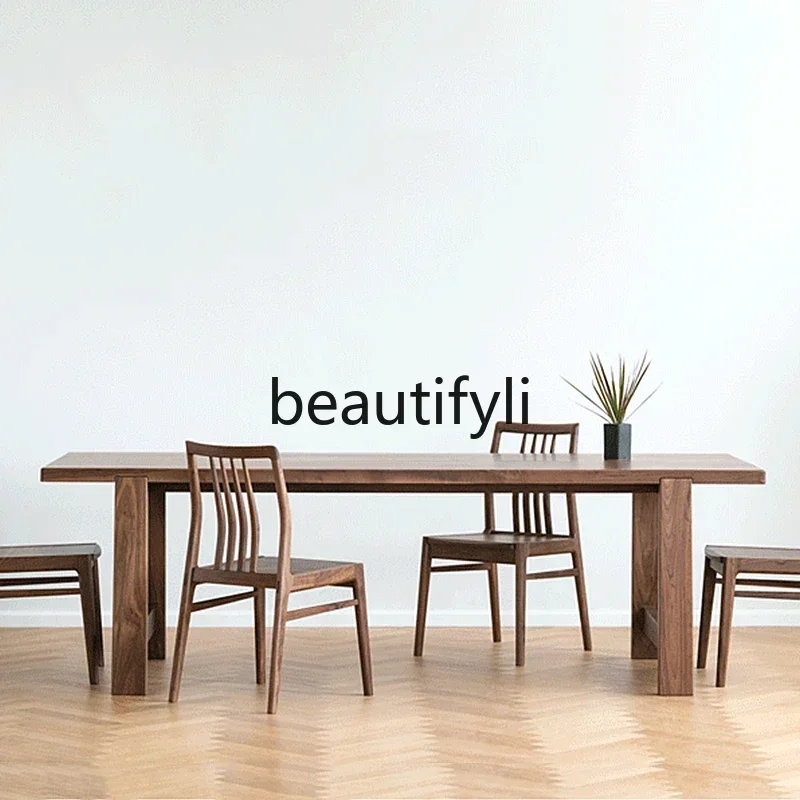 

ssK178 ss25 American black walnut thick board dining table all solid wood Nordic rectangular living room work island table large
