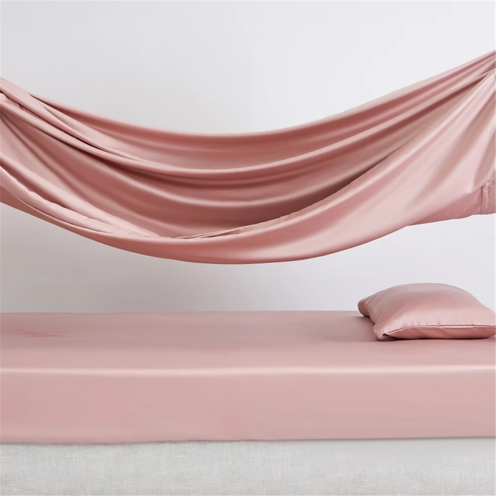 Imagem -06 - Lanlika-conjunto de Cama Rosa para Mulher 100 Seda Lençol Plano Fronhas de Almofada Lençol Cabido Cor Sólida Rainha Rei Natureza