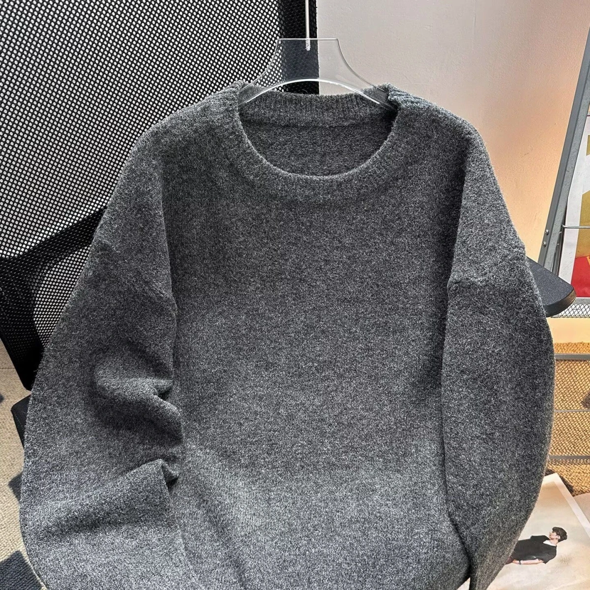 Suéter Hoado de Punto Estilo Americano de Moda, Otoño Invierno, Fibra de Poliéster, Manga Larga, Cuello Redondo, Ropa Exter...