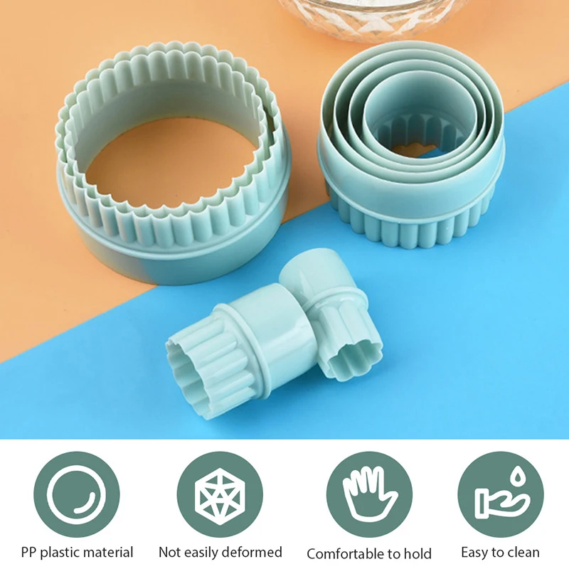 8Pcs/Set Cookie Cutters Plastic Cupcake Round Biscuit Cutters Light Green Wave Doublesided Cookie Tool DIY Cookie Dough Cutters
