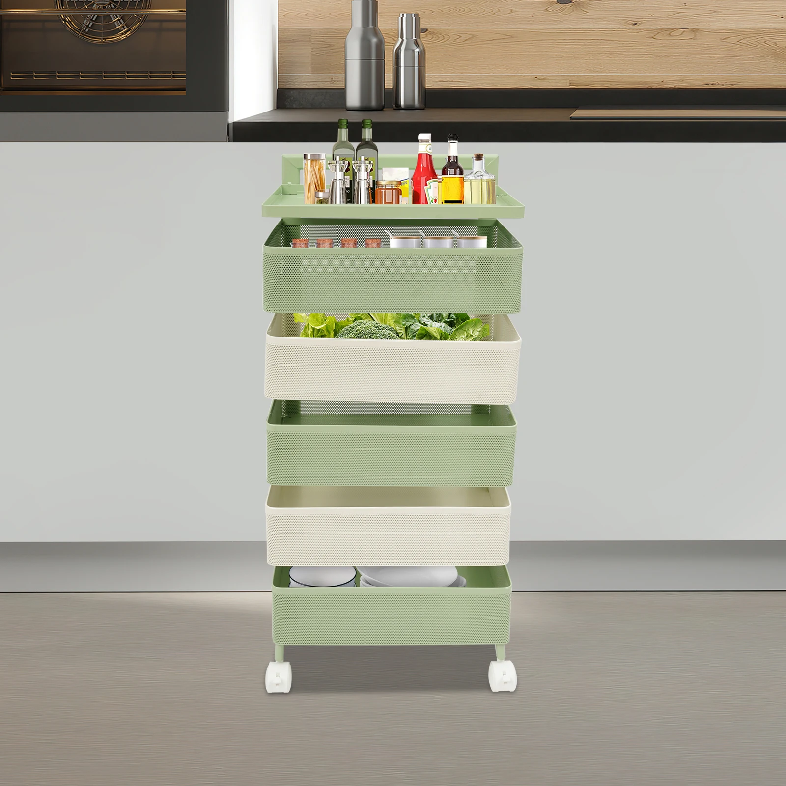 5 Tiers Storage Cabinet With Doors Foldable Kitchen Cabinet…