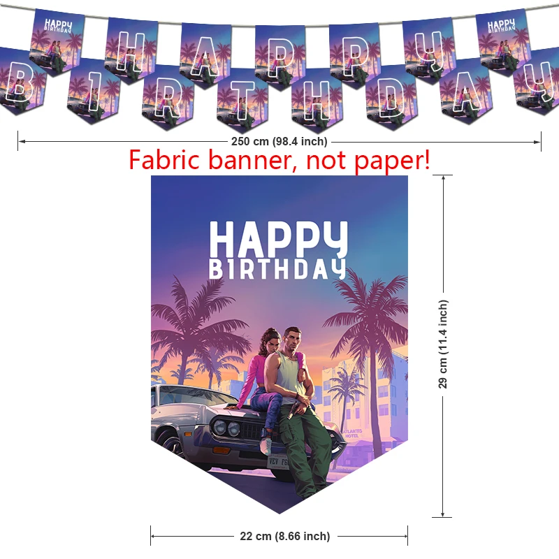 Grand Theft Auto 6 Birthday Party Decorations Game Theme Supplys Banner Cups Plates GTA