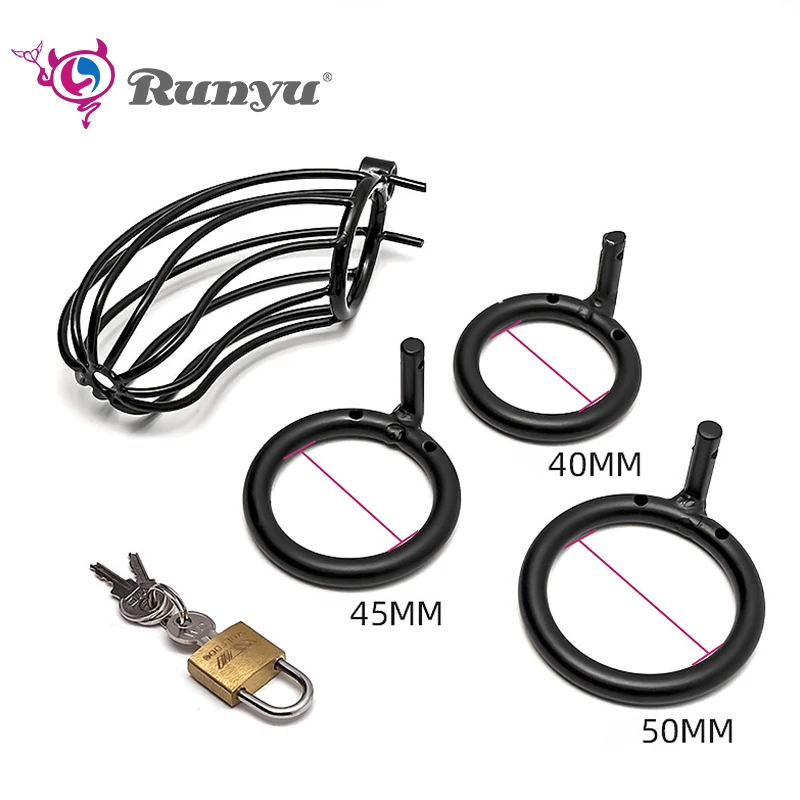 Runyu Man Penis Chastity Cage Metal Black Chastity Lock Abstainer Stainless Steel Urethral Lock Adult SM Punitive Erotic Goods