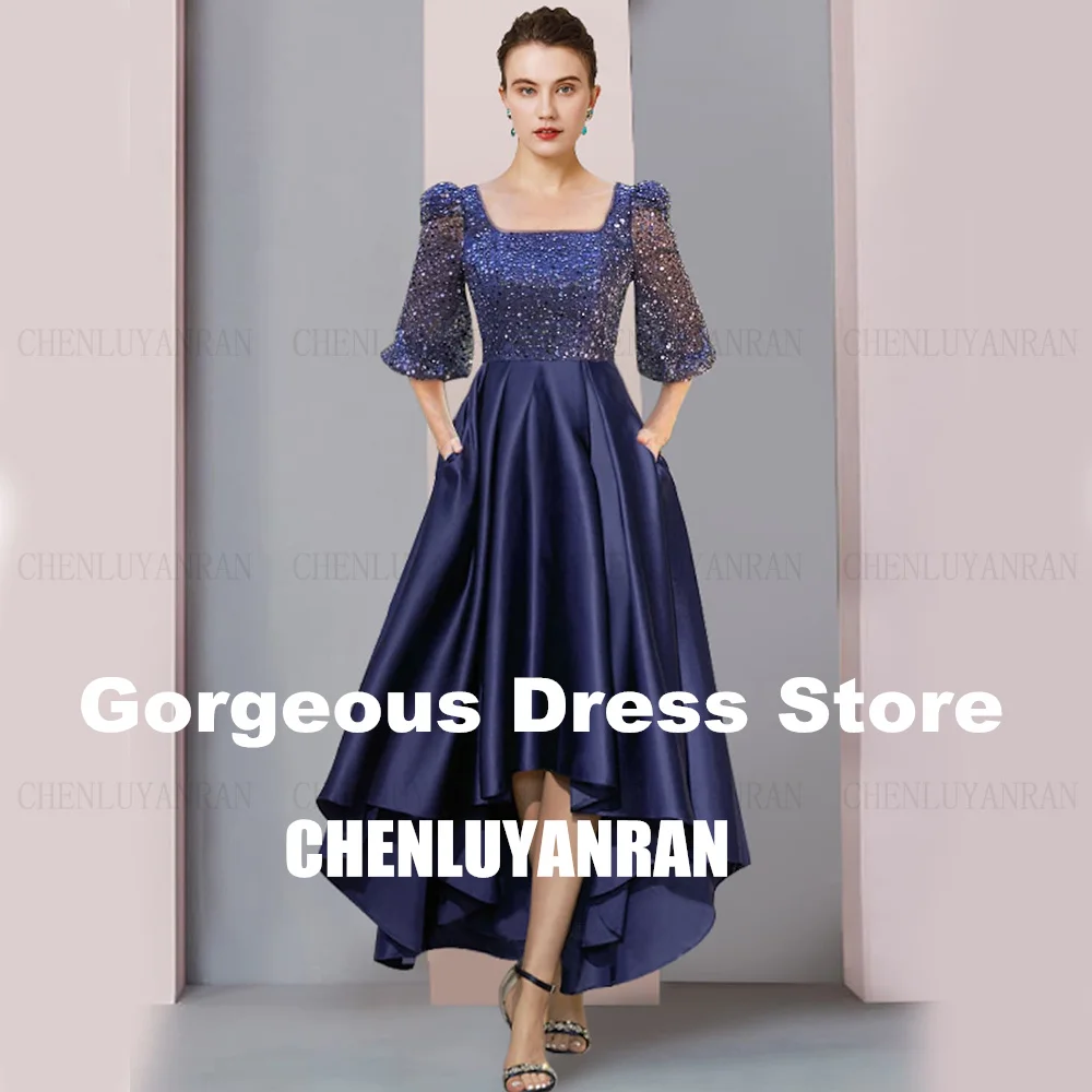 فساتين أم العروس الرائعة بالترتر 2025 نصف كم على شكل حرف a فساتين زفاف الضيوف فستان ستان للنساء لحفلات الزفاف