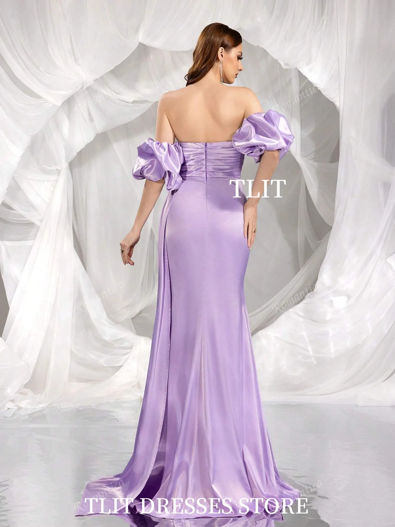 TLIT Elegant Light Purple Mermaid Evening Dress Saudi Arabic Women Strapless Formal Party Gown High Side Split Customized Dress