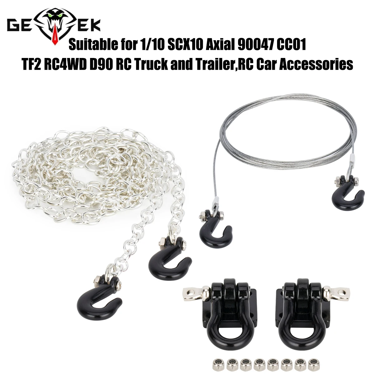 RC Metal Trailer Chain Hook Tow Rope Winch Shackle for 1/10 RC Crawler Car Axial SCX10 TRX4 D90 Tamiya Wraith CC01 Accessories