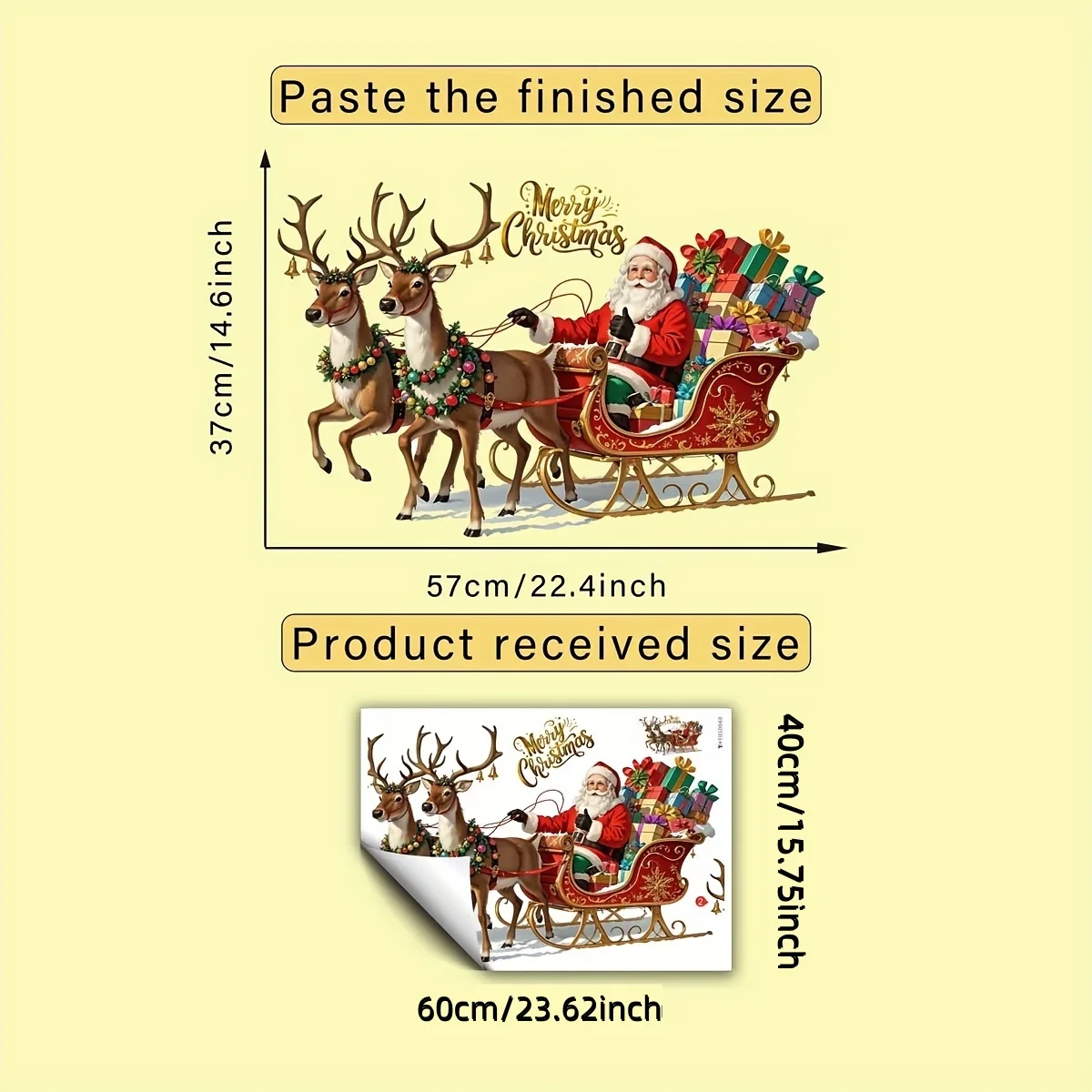 2D flat design, a Christmas Santa Claus and reindeer gift wall sticker, creative decorative sticker for living room, bedroom, di