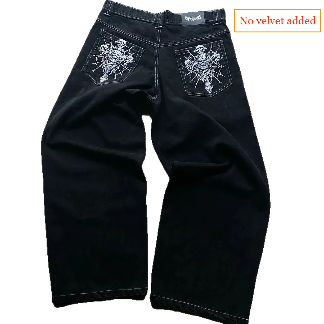 Neue Y2K Streetwear Jeans Amerikanische Straße Kleidung Herren Damen Harajuku Schädel Gerade Breite bein Hosen Hip-hop Casual Hoodie top