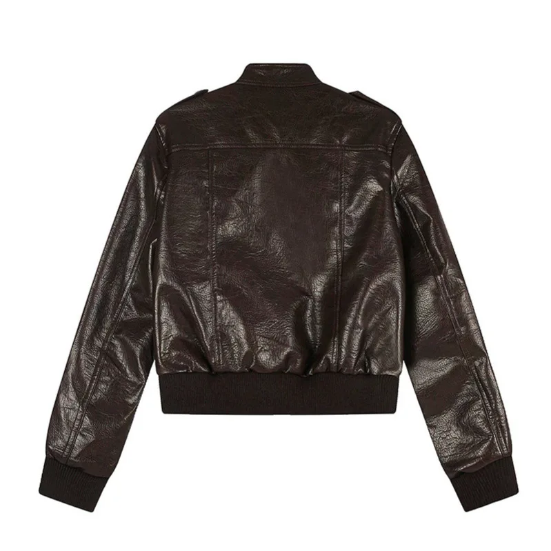 Cropped Stand Loose Collar Faux Leather Jacket For Men Women Multi Zip Pocket Vintage Biker Coat Sweet Cool Autumn ToVWRY