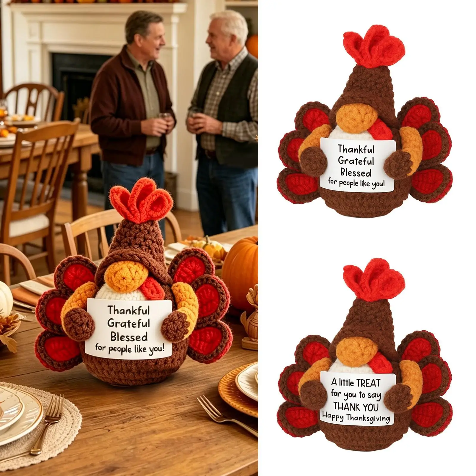 Thanksgiving Crochet Turkey Festival Display With Encouraging Card Crocheting Art Thanksgiving Turkey For Dining Table