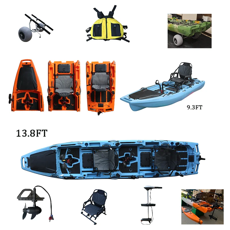 Modular 1 2 Person Fishing Kayak 13.8Ft Foldable Eco-Friendly Portable Fin Pedal Drive 2 3-Section Design Stable HDPE Touring