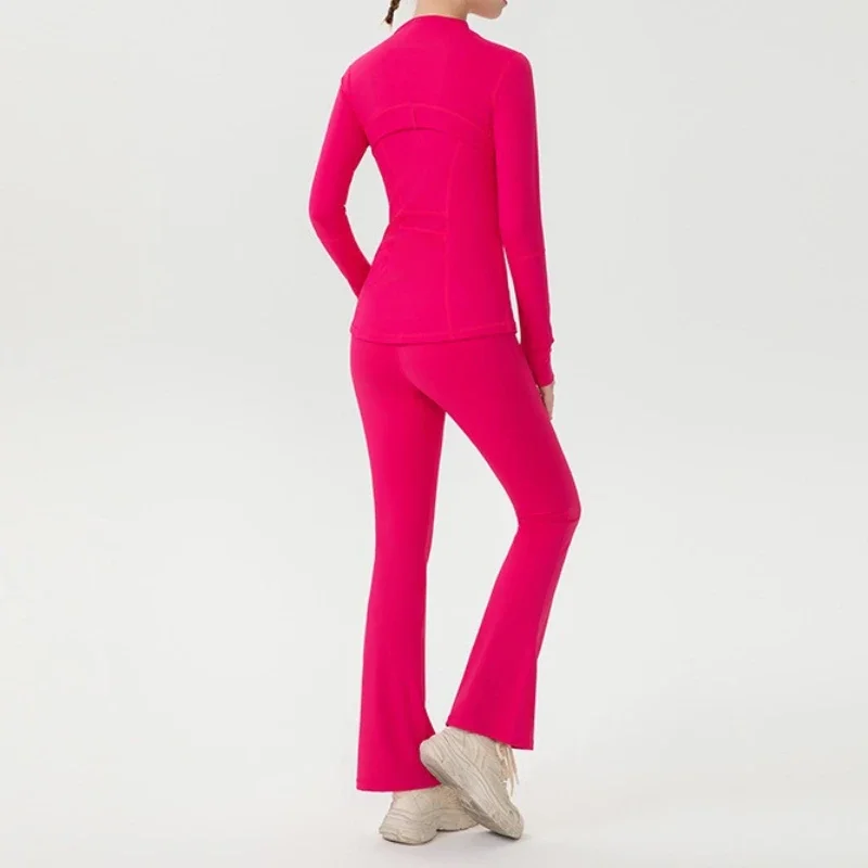 

Классический женский кардиган из 2 предметов для йоги с воротником-стойкой, куртка с высокой талией, обтягивающие брюки-клеш, спортивный костюм для фитнеса