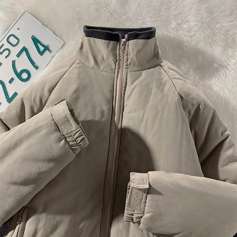 الشتاء الرجال القطن وسادة مبطنة بسيطة الوقوف طوق بلون رشاقته معطف الكورية عارضة أزياء فضفاضة الدافئة الصوف معطف