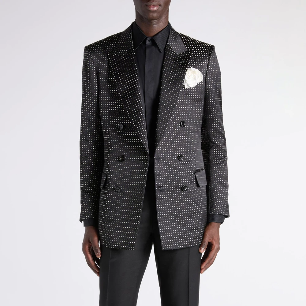 

Luxury Dots Men's Suits High Quality Double Breasted Peak Lapel Blazer Fashion 2 Piece Jacket Pants Sets Customized Clothing