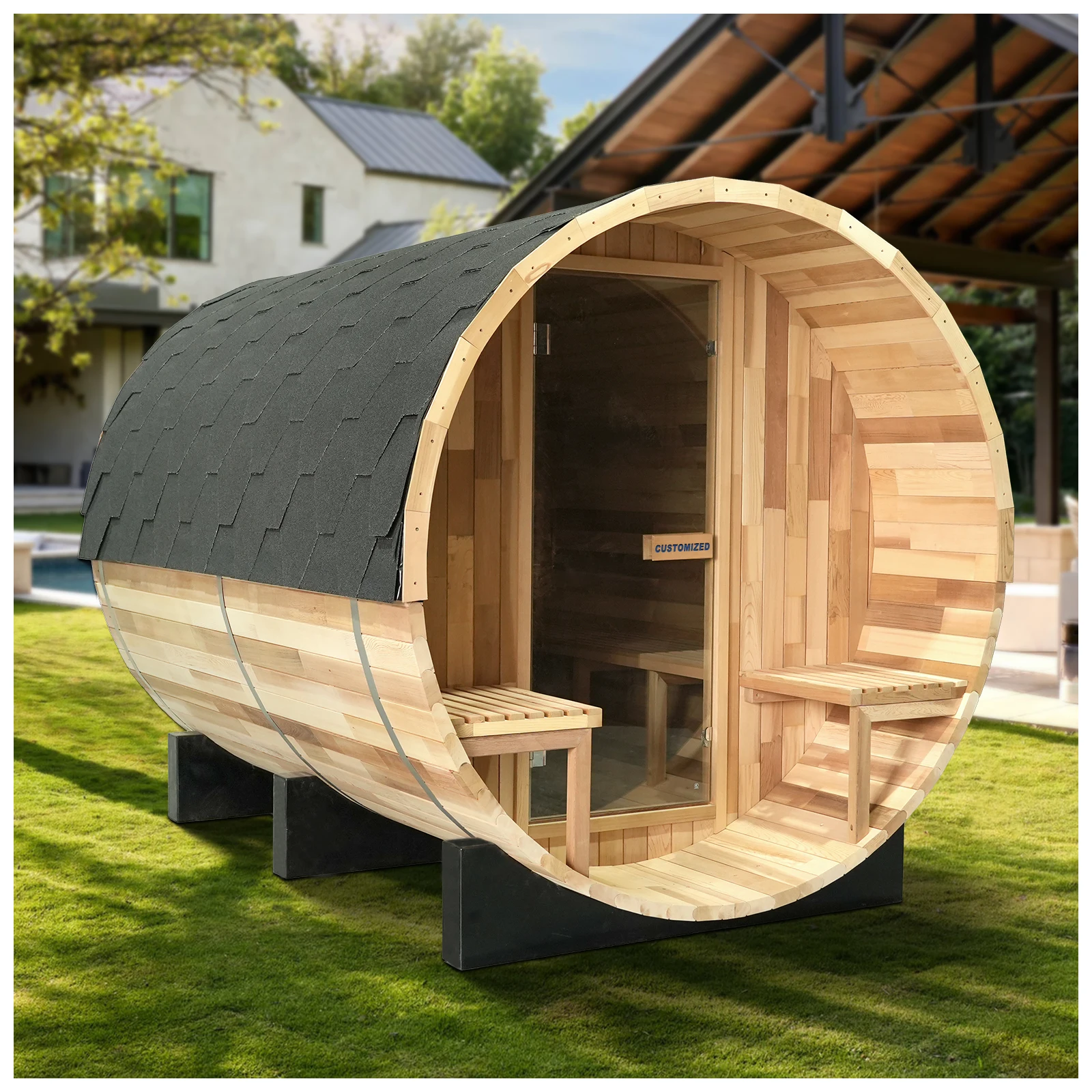 2026 New Canadian Red Cedar Outdoor Barrel Steam Sauna Room Traditional Sauna Room for Sale