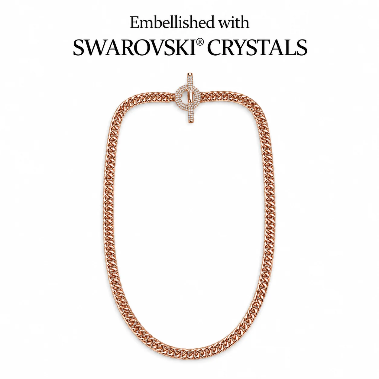 Curb Chain Toggle Necklace Embellished with Swarovski Crystals Copper Women Jewelry Fashion Jewelry Shiny Toggle Clasp Design