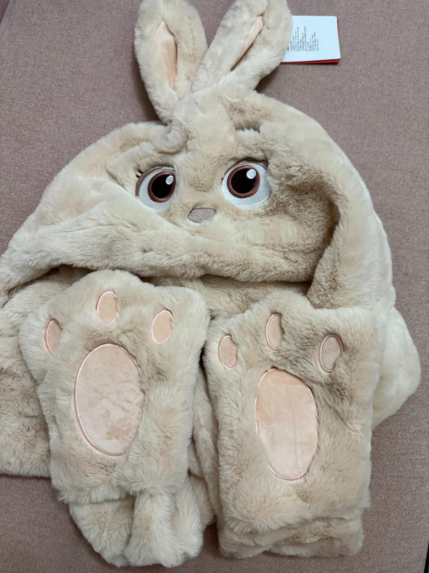 Pamiątki Universal Studios - Kung Fu Panda Peace Valley Villagers - Uroczy zestaw: czapka i szalik z futra królika - Ciepły prezent dla dziewczynek